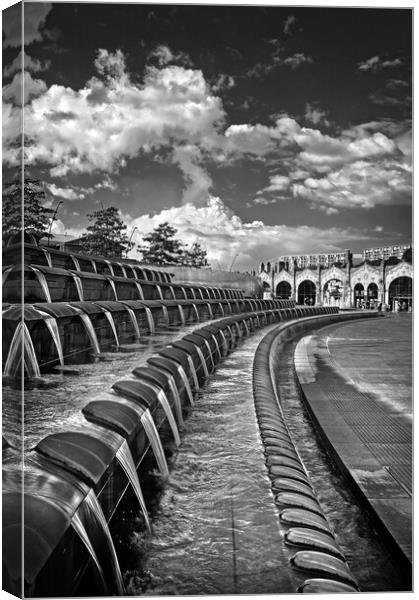 Sheaf Square Water Feature & Sheffield Station Canvas Print by Darren Galpin