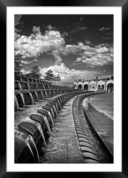 Sheaf Square Water Feature & Sheffield Station Framed Mounted Print by Darren Galpin