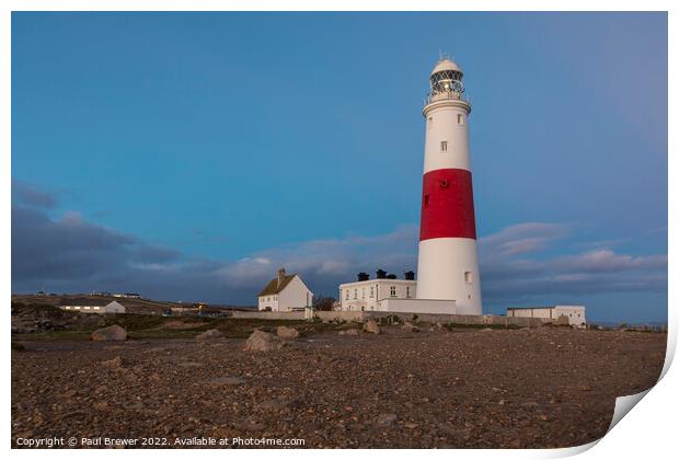 Portland Bill Lighthouse just after sunset Print by Paul Brewer