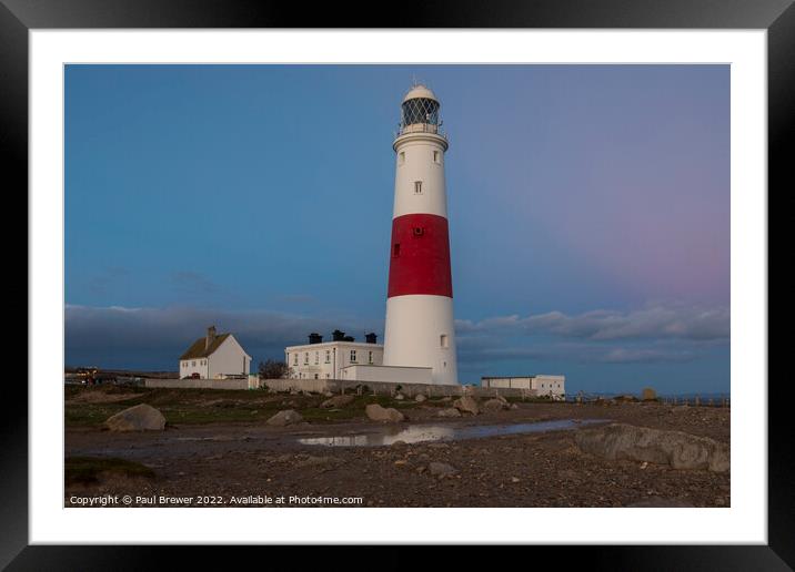 Portland Bill Lighthouse reflections. Framed Mounted Print by Paul Brewer