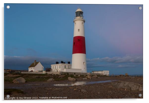 Portland Bill Lighthouse reflections. Acrylic by Paul Brewer