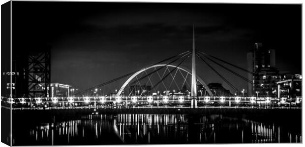 Bells Bridge Glasgow (Black & White) Canvas Print by Tylie Duff Photo Art