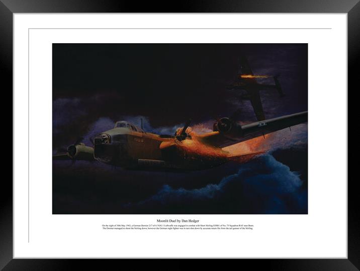 Moonlit Duel - RAF Short Stirling bomber vs night  Framed Mounted Print by Aviator Art Studio