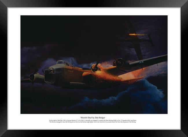 Moonlit Duel - RAF Short Stirling bomber vs night  Framed Print by Aviator Art Studio
