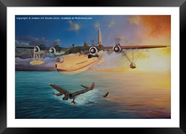 Dawn Discovery - RAF Short Sunderland and Junkers 88 Framed Mounted Print by Aviator Art Studio