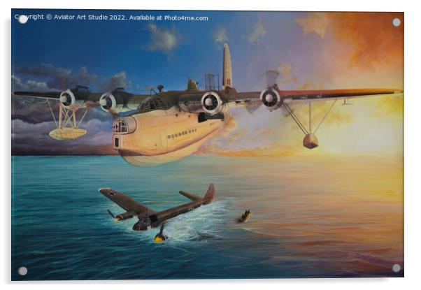 Dawn Discovery - RAF Short Sunderland and Junkers 88 Acrylic by Aviator Art Studio
