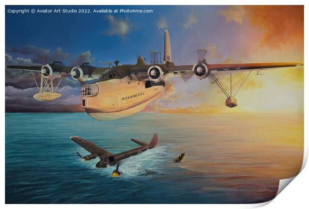 Dawn Discovery - RAF Short Sunderland and Junkers 88 Print by Aviator Art Studio