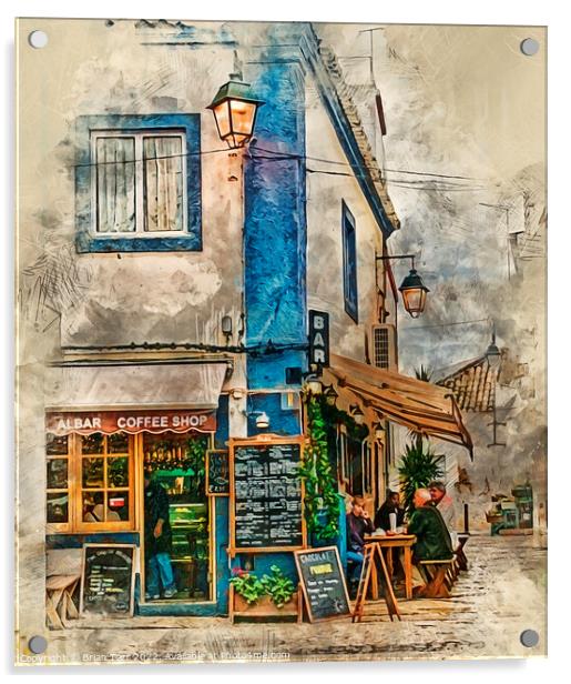 The Albar Coffee shop in Alvor, Portugal,  Acrylic by Brian Tarr