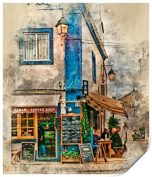 The Albar Coffee shop in Alvor, Portugal,  Print by Brian Tarr