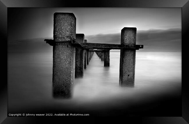 Shoebury East Boom in Black and White Long Exposure Framed Print by johnny weaver