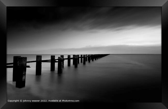 Shoebury East Boom in Black and White Long Exposure Framed Print by johnny weaver