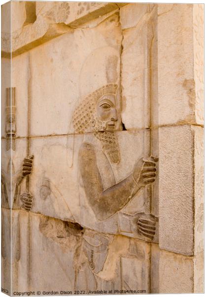 2500 year old carving of a soldier at Persepolis, Iran Canvas Print by Gordon Dixon
