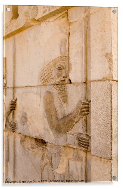 2500 year old carving of a soldier at Persepolis, Iran Acrylic by Gordon Dixon