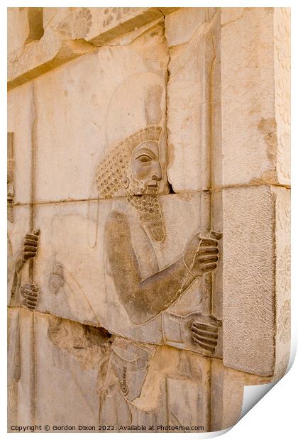2500 year old carving of a soldier at Persepolis, Iran Print by Gordon Dixon