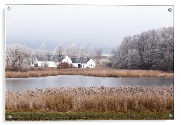 Winter landscape with old house Acrylic by Sergey Fedoskin