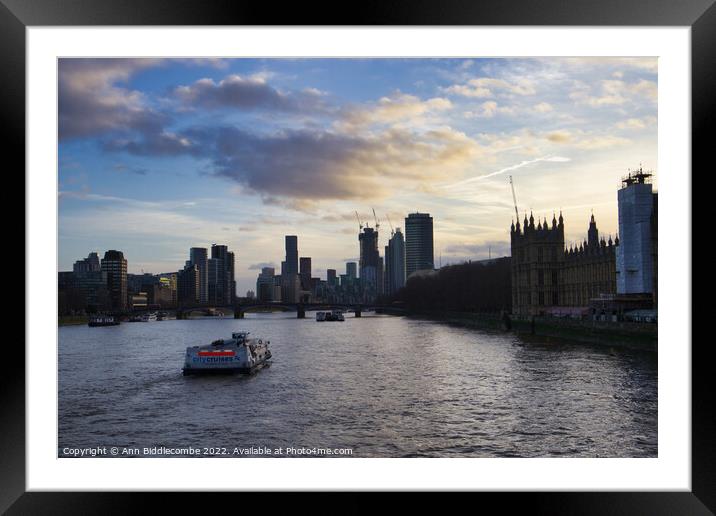 Down the Thames past parliament  Framed Mounted Print by Ann Biddlecombe
