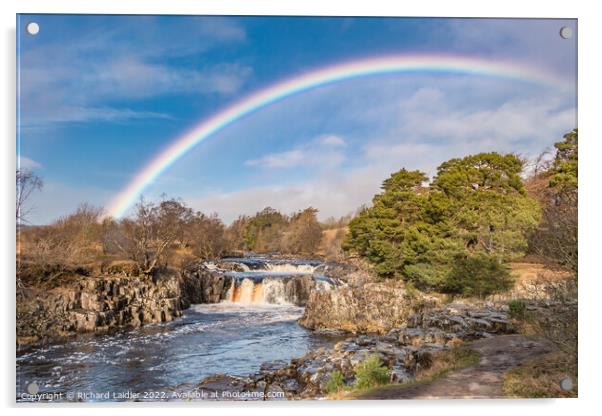 Rainbow at Low Force Waterfall Acrylic by Richard Laidler