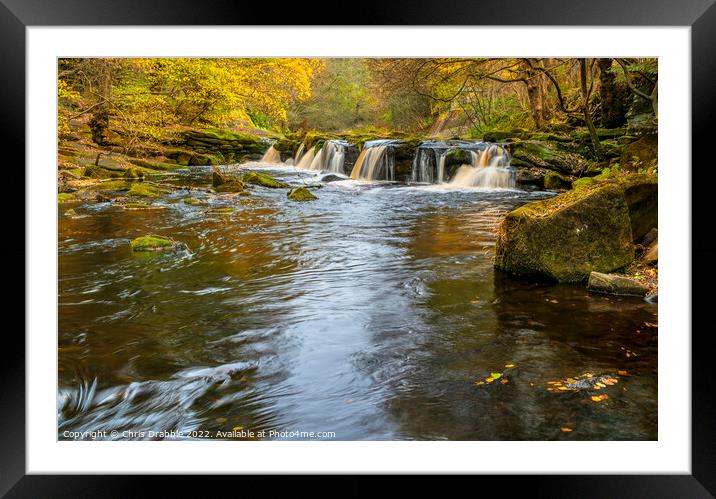 Yorkshire Bridge Waterfall in Autumn Framed Mounted Print by Chris Drabble