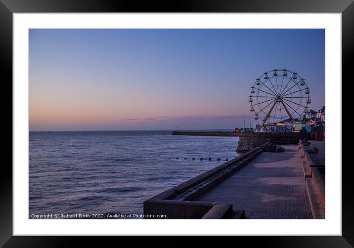 Bridlington seafront in the blue hour  Framed Mounted Print by Richard Perks