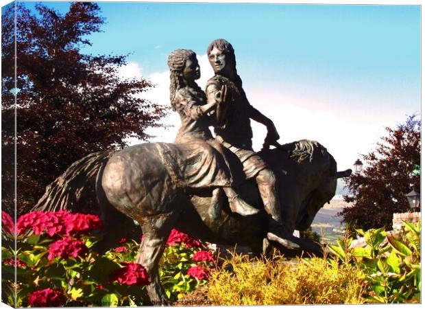 A statue of a couple  riding a horse Canvas Print by Stephanie Moore