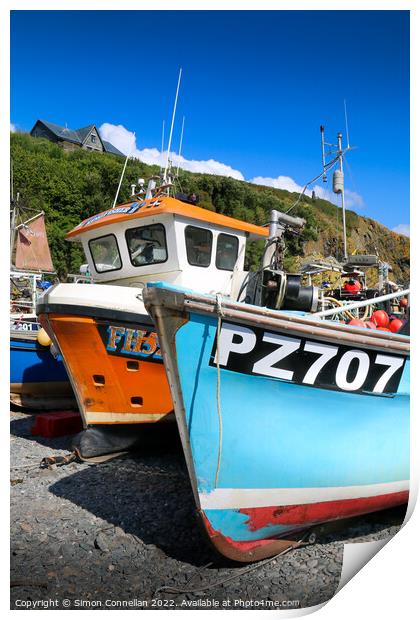 Fishing Boats, Cadgewith, Cornwall Print by Simon Connellan