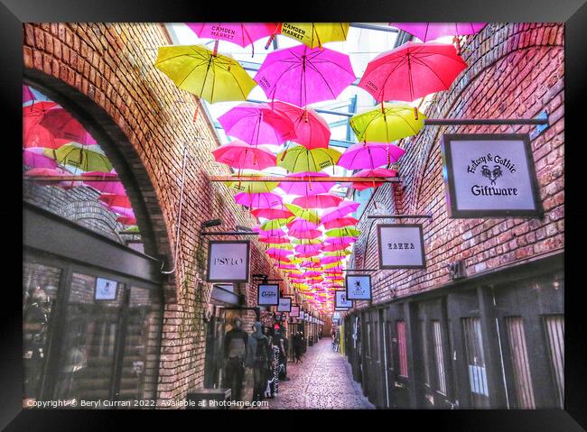 Colourful Umbrella Paradise Camden Market Framed Print by Beryl Curran