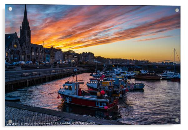 Dramatic sunset at Newhaven Harbour, Edinburgh Acrylic by Angus McComiskey
