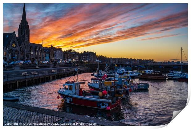 Dramatic sunset at Newhaven Harbour, Edinburgh Print by Angus McComiskey