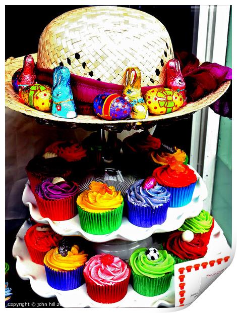 Easter Bonnet Cup Cakes. Print by john hill