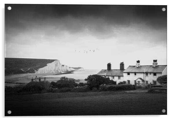The Coastguard Cottages and the Seven Sisters Acrylic by Mark Jones