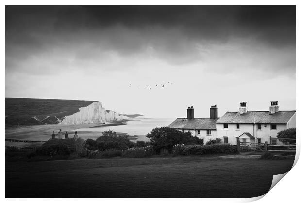 The Coastguard Cottages and the Seven Sisters Print by Mark Jones