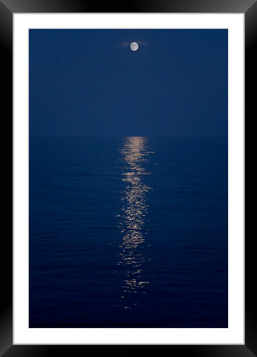 Full moon and moonlight on an indigo sea Framed Mounted Print by Gordon Dixon