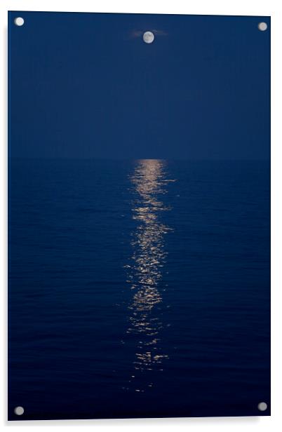 Full moon and moonlight on an indigo sea Acrylic by Gordon Dixon