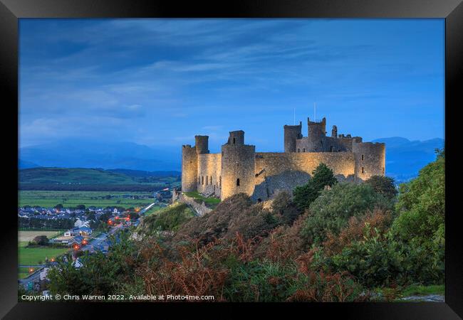 Harlech Castle Gwynedd Wales at twilight Framed Print by Chris Warren