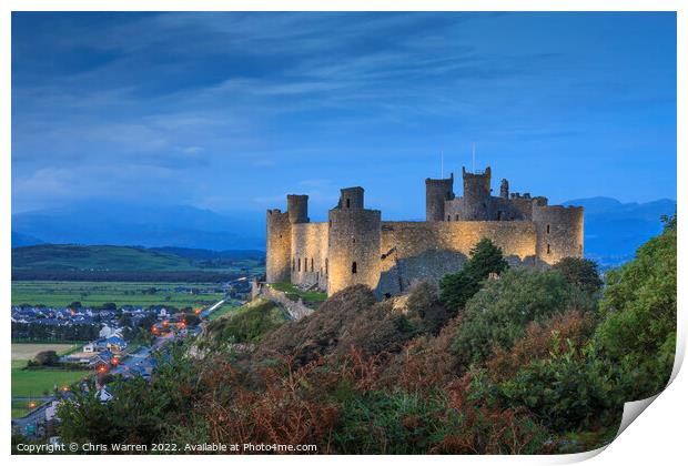 Harlech Castle Gwynedd Wales at twilight Print by Chris Warren