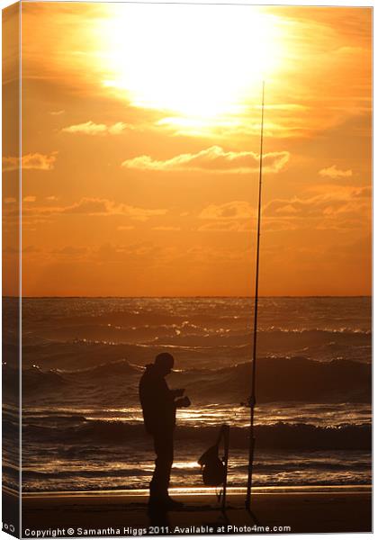 Fishing at Sunset Canvas Print by Samantha Higgs