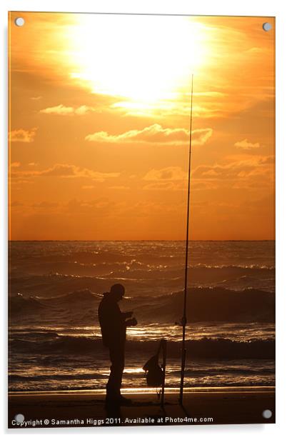 Fishing at Sunset Acrylic by Samantha Higgs