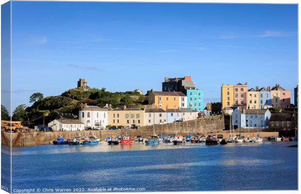 Tenby Harbour and colourful Geogain houses Canvas Print by Chris Warren