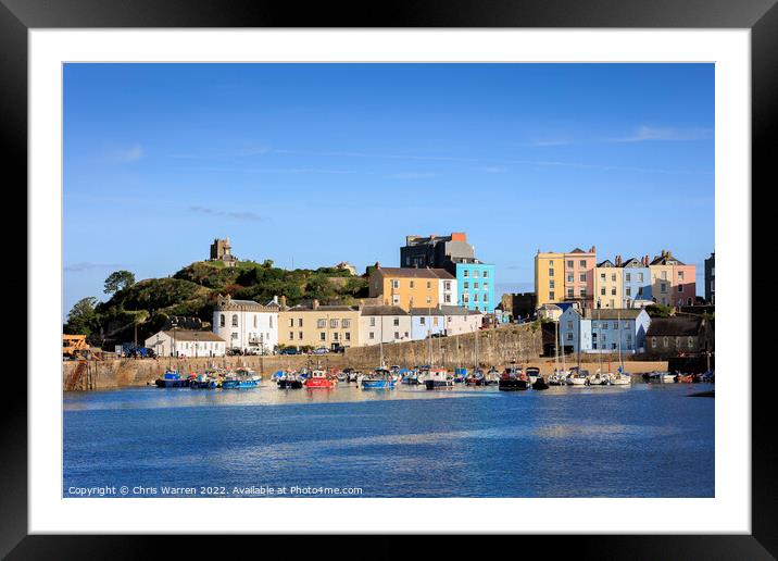 Tenby Harbour and colourful Geogain houses Framed Mounted Print by Chris Warren