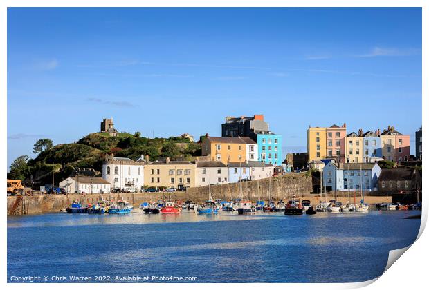 Tenby Harbour and colourful Geogain houses Print by Chris Warren