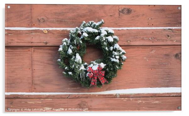 Christmas wreath with snow Acrylic by Philip Lehman