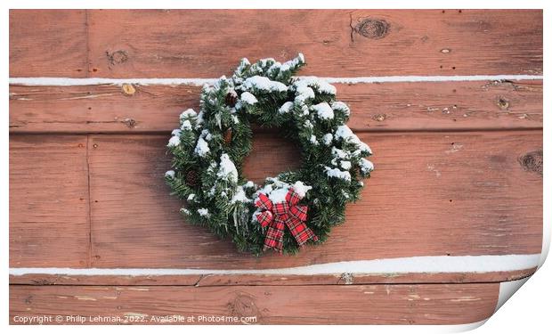 Christmas wreath with snow Print by Philip Lehman