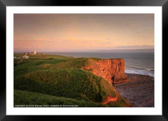 Nash Point Lighthouse in the evening light Framed Mounted Print by Chris Warren
