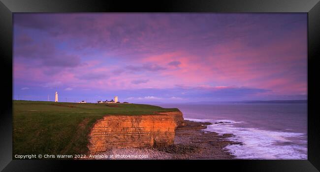 Nash Point Lighthouse in the evening light Framed Print by Chris Warren