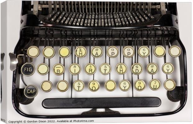Vintage typewriter keys rearranged to say 'Happy Birthday To You' Canvas Print by Gordon Dixon