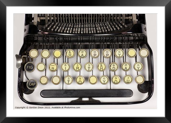 Vintage typewriter keys rearranged to say 'Happy Birthday To You' Framed Mounted Print by Gordon Dixon