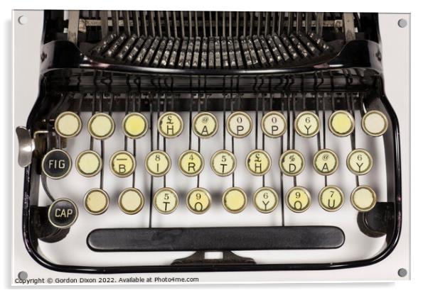 Vintage typewriter keys rearranged to say 'Happy Birthday To You' Acrylic by Gordon Dixon