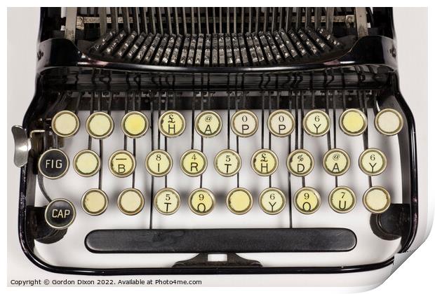 Vintage typewriter keys rearranged to say 'Happy Birthday To You' Print by Gordon Dixon