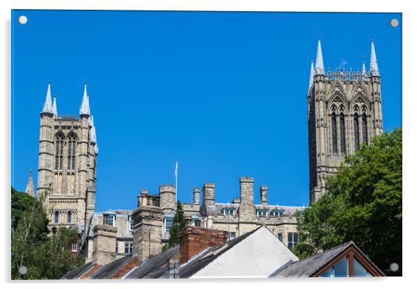 Lincoln cathedral peaks above the city skyline Acrylic by Jason Wells