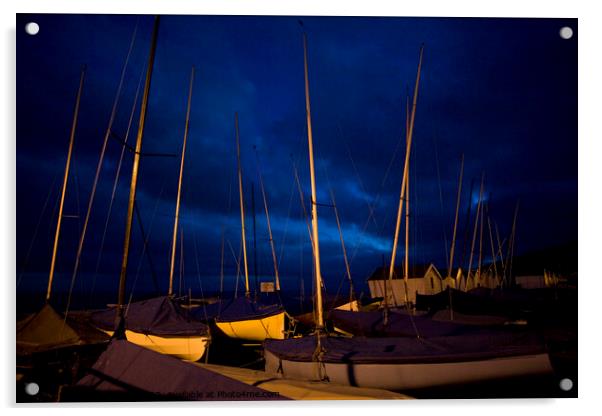 Nightfall at the dinghy park, Lyme Regis Acrylic by Gordon Dixon